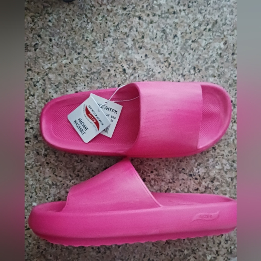 Women's Skechers ArchFit Pink Slide Sandals